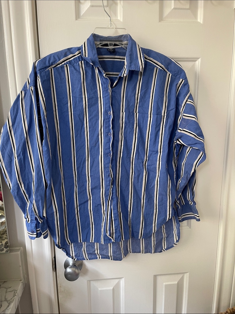 Relaxed Blue Vertical-Stripe Button-Down Shirt